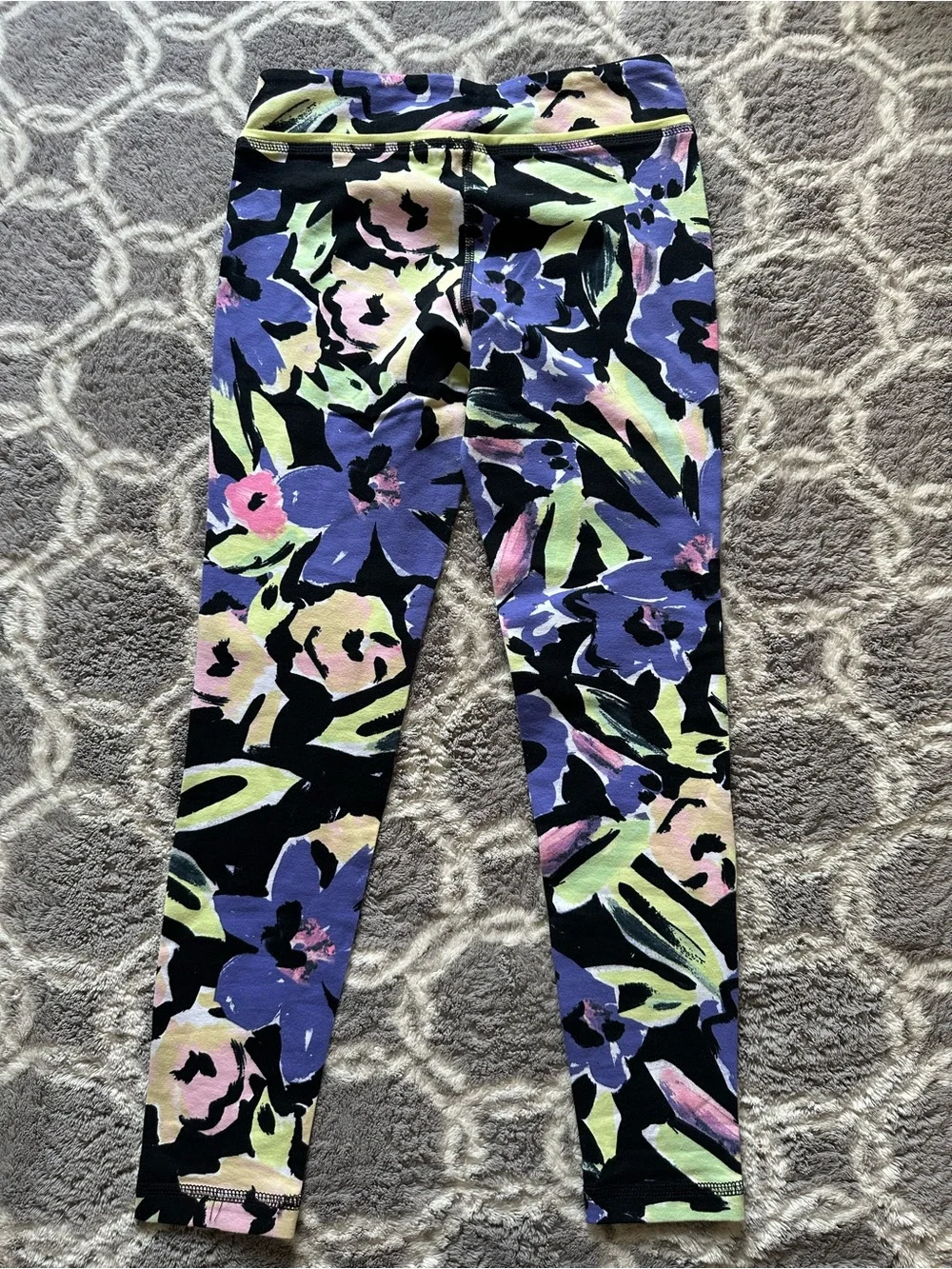 Ideology Black Floral Leggings with Purple, Pink and Lime Accents Girl’s Size S